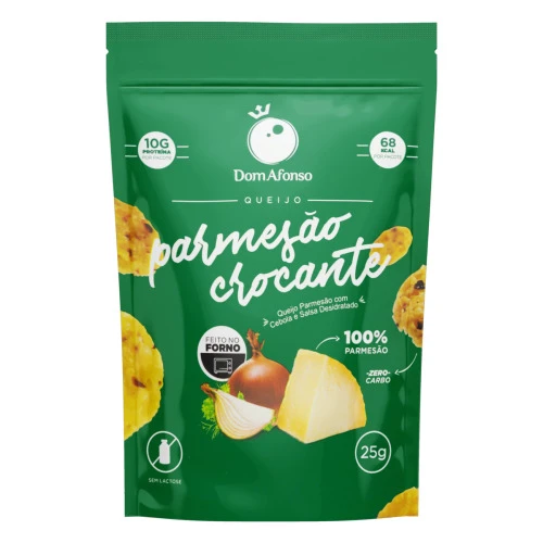 SNACK DE PARMESÃO COM CEBOLA E SALSA DESIDRATADO CROCANTE ZERO LACTOSE DOM AFONSO POUCH 25G