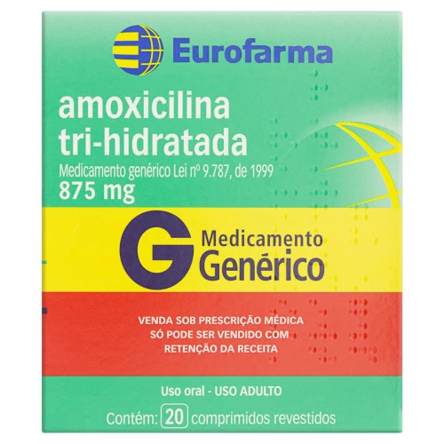 AMOXICILINA TRI HIDRATADA 875MG EUROFARMA CAIXA 20 COMPRIMIDOS REVESTIDOS
