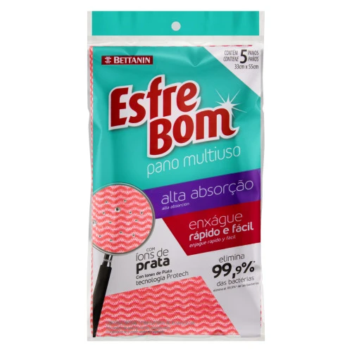 PANO MULTIUSO VERMELHO ESFREBOM ALTA ABSORÇÃO 5 UNIDADES