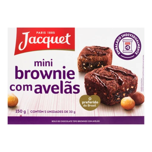 MINI BOLO DE CHOCOLATE TIPO BROWNIE COM PEDAÇOS DE AVELÃ JACQUET 150G