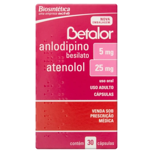 BETALOR ANLODIPINO BESILATO 5MG ATENOLOL 25MG ACHÊCAIXA 30 CÁPSULAS