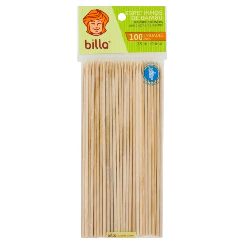 ESPETINHO DE BAMBU BILLA 18CM X 3MM PACOTE 100 UNIDADES