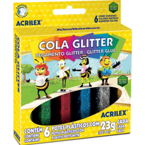 COLA GLITTER COM 6 CORES ACRILEX 23G CADA
