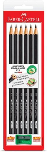 LÁPIS PRETO SEXTAVADO 1205 MAX N 2B COM APONTADOR BLISTER COM 06 FABER CASTELL SM 1205SAP GRAFITE