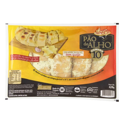 PÃO DE ALHO TRADICIONAL COM QUEIJO NÚMERO 10 BANDEJA 420G