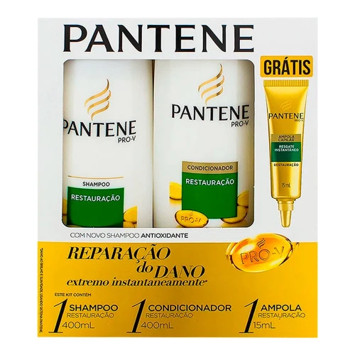 KIT PANTENE RESTAURAÇÃO SHAMPOO 400ML  CONDICIONADOR 200ML  AMPOLA DE TRATAMENTO 15ML