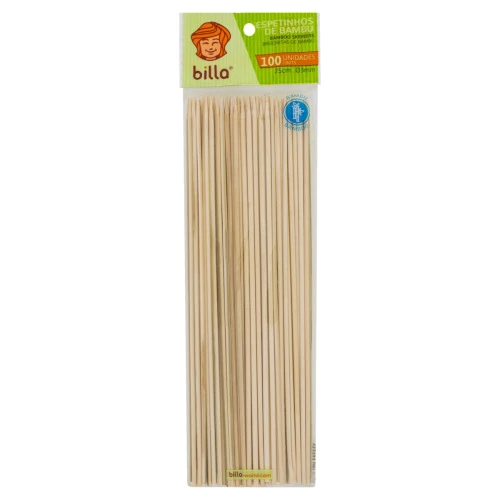 ESPETINHO DE BAMBU BILLA 25CM X 3MM PACOTE 100 UNIDADES