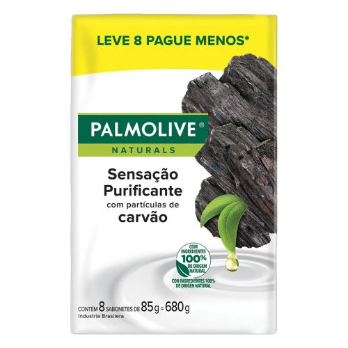 PACK SABONETE EM BARRA SENSAÇÃO PURIFICANTE CARVÃO PALMOLIVE NATURALS ENVOLTÓRIO 680G LEVE 8 PAGUE M
