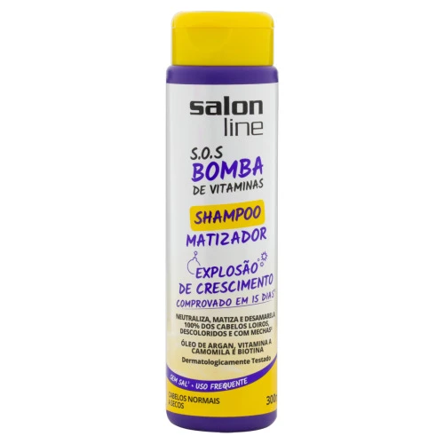 SHAMPOO MATIZADOR CABELOS NORMAIS A SECOS SALON LINE S O S BOMBA FRASCO 300ML