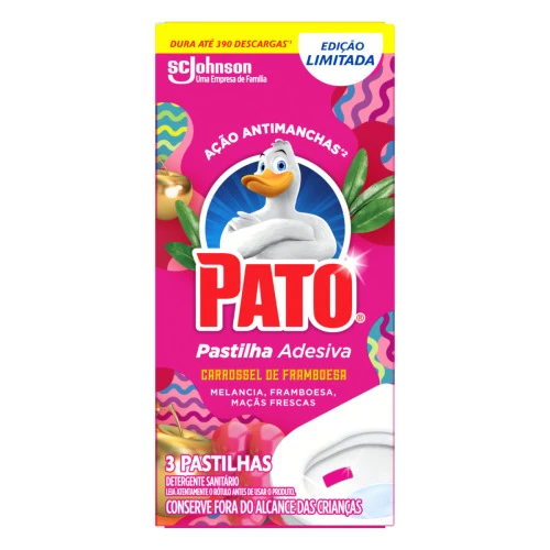 DETERGENTE SANITÁRIO PASTILHA ADESIVA CARROSSEL DE FRAMBOESA PATO 3 UNIDADES
