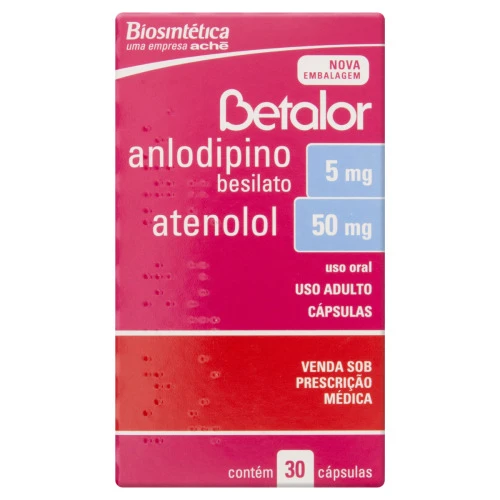 BETALOR ANLODIPINO BESILATO 5MG ATENOLOL 50MG ACHÊCAIXA 30 CÁPSULAS
