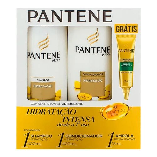 KIT PANTENE HIDRATAÇÃO SHAMPOO 400ML  CONDICIONADOR 200ML  AMPOLA DE TRATAMENTO 15ML