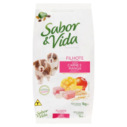 ALIMENTO PARA CÃES FILHOTES CARNE E MANGA SABOR VIDA PACOTE 1KG