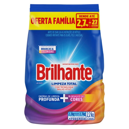 LAVA ROUPAS EM PÓ ROUPAS BRANCAS E COLORIDAS BRILHANTE LIMPEZA TOTAL PACOTE 2 2KG OFERTA FAMÍLIA