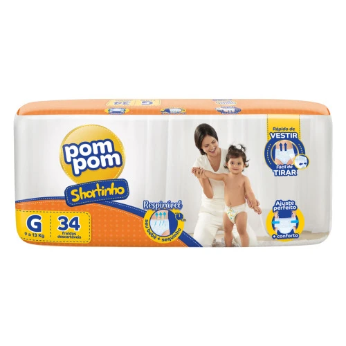 FRALDA POM POM SHORTINHO JUMBO G 34 UNIDADES