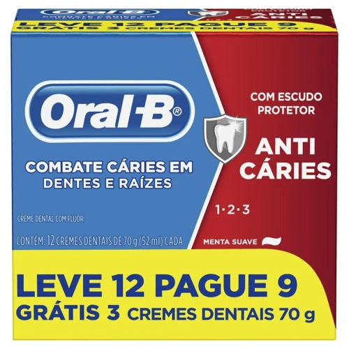 CREME DENTAL ORAL B 1 2 3 ANTICÁRIES 70G LEVE 12 PAGUE 9