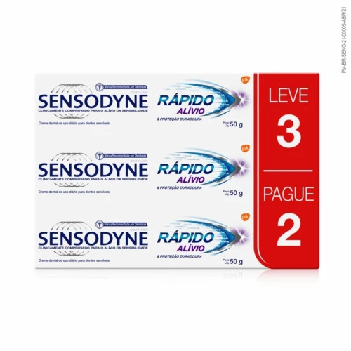 KIT LEVE 3 PAGUE 2 SENSODYNE RÁPIDO ALÍVIO CREME DENTAL PARA DENTES SENSÍVEIS 50G