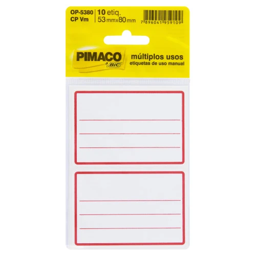 ETIQUETA DE USO MANUAL VERMELHA BIC PIMACO 53MM X 80MM 10 UNIDADES