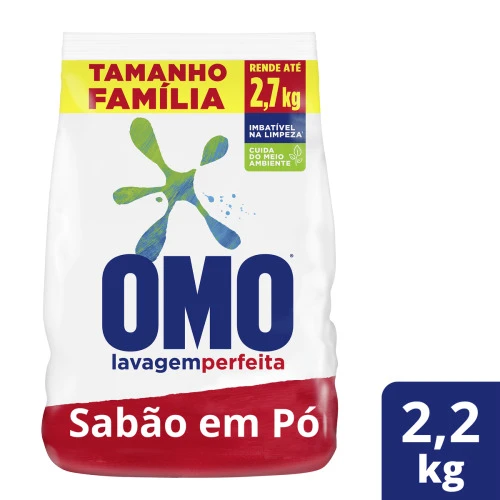 LAVA ROUPAS EM PÓ OMO LAVAGEM PERFEITA PACOTE 2 2KG TAMANHO FAMÍLIA