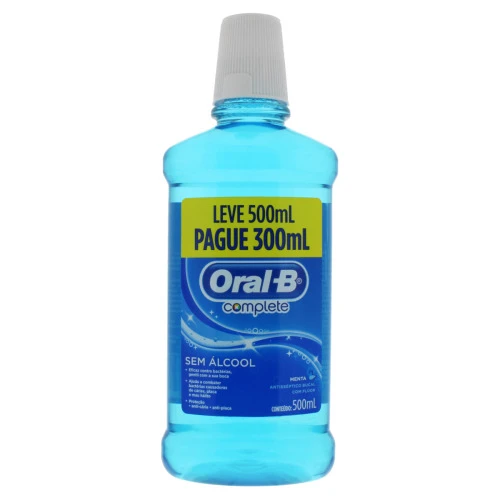 ENXAGUANTE BUCAL ANTISSÉPTICO ZERO ÁLCOOL MENTA ORAL B COMPLETE FRASCO LEVE 500ML PAGUE 300ML