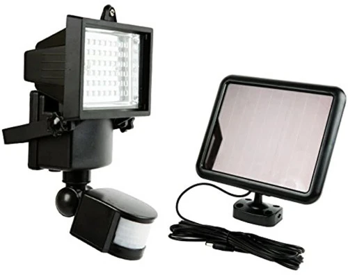 LUMINÁRIA SOLAR REFLETOR 60 LEDS BRANCO FRIO COM SENSOR DE MOVIMENTO