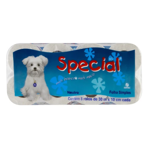 PAPEL HIGIÊNICO FOLHA SIMPLES NEUTRO SPECIAL 30M PACOTE 8 UNIDADES