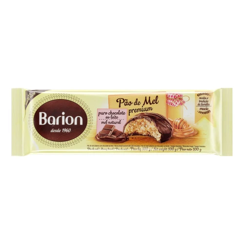 PÃO DE MEL COM COBERTURA DE CHOCOLATE AO LEITE BARION PREMIUM PACOTE 100G