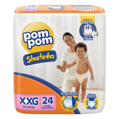 FRALDA POM POM SHORTINHO JUMBO XXG 24 UNIDADES