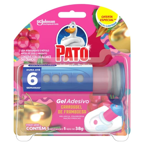 DESODORIZADOR SANITÁRIO PATO GEL ADESIVO APLICADOR + REFIL CARROSSEL DE FRAMBOESA ED. LTDA OFERTA ESPECIAL 6 DISCOS