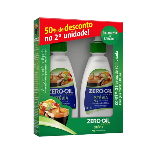 ADOÇANTE ZERO CAL STEVIA 50 SEG UN COM 2 80ML