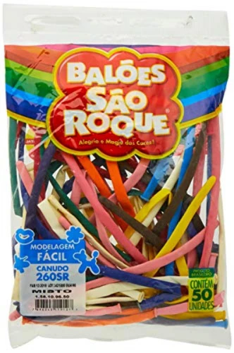 BALÃO DE LÁTEX CANUDO SORTIDO COM 50 UNIDADES SÃO ROQUE