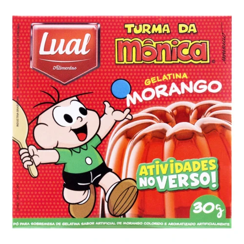 GELATINA EM PÓ MORANGO TURMA DA MÔNICA LUAL ALIMENTOS CAIXA 30G