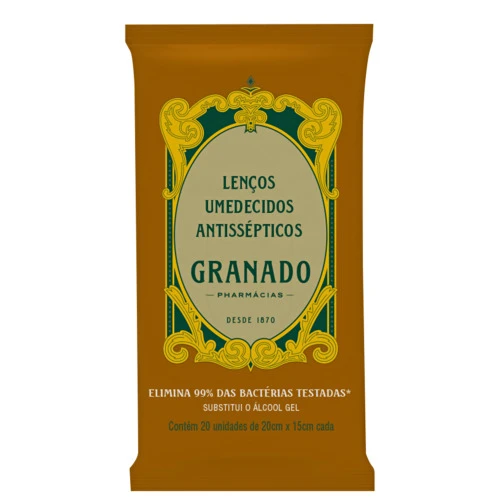 LENÃO UMEDECIDO ANTISSÉPTICO GRANADO PACOTE 20 UNIDADES