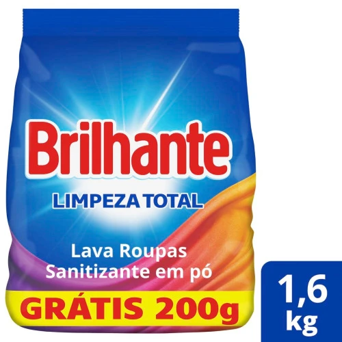 LAVA-ROUPAS EM PÓ ROUPAS BRANCAS E COLORIDAS BRILHANTE LIMPEZA TOTAL PACOTE 1,6KG GRÁTIS 200G