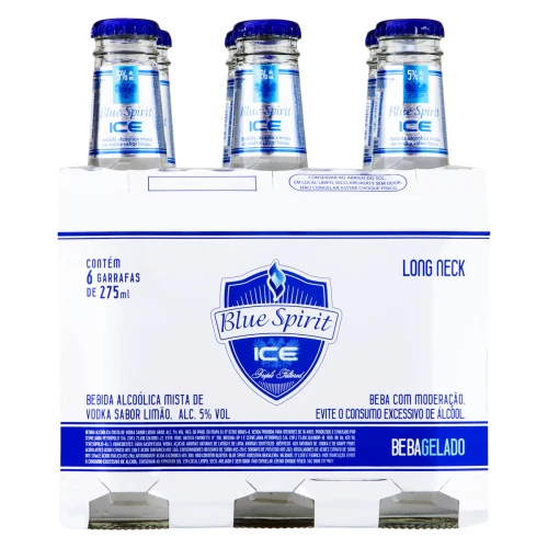 PACK BEBIDA MISTA ALCOÓLICA LIMÃO BLUE SPIRIT ICE GARRAFA 6 UNIDADES 275ML CADA