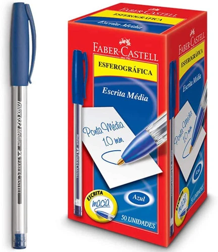CANETA ESFEROGRÁFICA TRILUX 032 PONTA MEDIA 50 UNIDADES FABER CASTELL AZUL