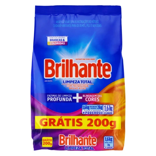LAVA ROUPAS EM PÓ ROUPAS BRANCAS E COLORIDAS BRILHANTE LIMPEZA TOTAL PACOTE 1 6KG GRÁTIS 200G