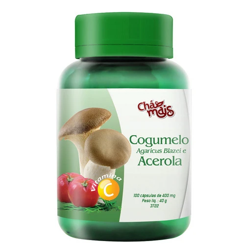 COGUMELO AGARICUS BLAZEI COM ACEROLA 100 CÁPSULAS DE 400MG