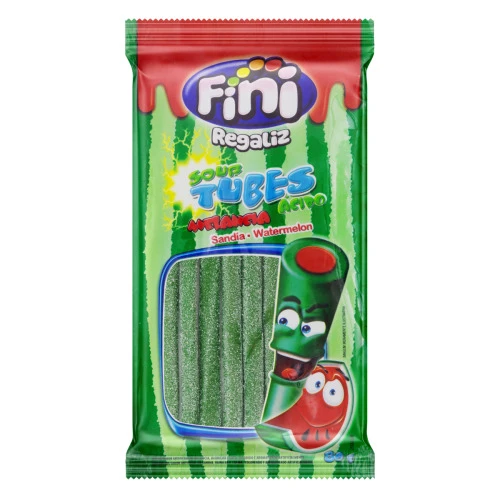 BALA REGALIZ MELANCIA BAUNILHA E NATA FINI SOUR TUBES ÁCIDO PACOTE 80G