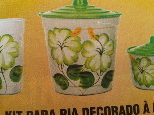 KIT LIXEIRA DECORADA PRA PIA DE COZINHA  PORTA SABÃO  PORTA DETERGENTE 03 PEÇAS