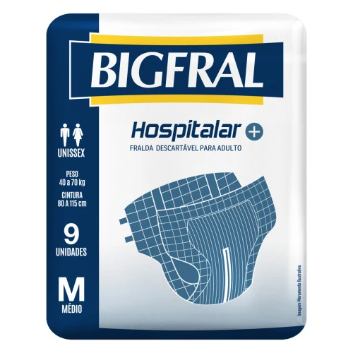 FRALDA DESCARTÁVEL ADULTO BIGFRAL HOSPITALAR M PACOTE 9 UNIDADES