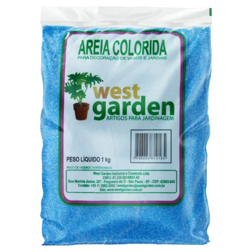 AREIA COLORIDA AZUL WEST GARDEN PACOTE 1KG