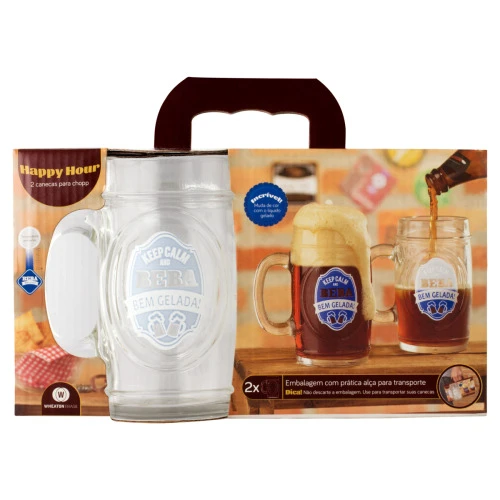CONJUNTO CANECA VIDRO PARA CHOPP HAPPY HOUR 475ML WHEATON BRASIL 2 UNIDADES