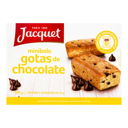 PACK MINIBOLO BAUNILHA COM GOTAS DE CHOCOLATE JACQUET CAIXA 150G 5 UNIDADES