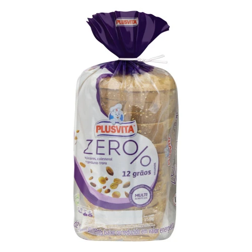 PÃO DE FORMA INTEGRAL 12 GRÃOS ZERO AÇÚCAR PLUSVITA PACOTE 350G