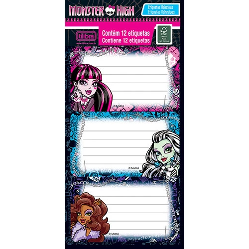 ETIQUETAS ADESIVAS MONSTER HIGH COM 12 UNIDADES TILIBRA