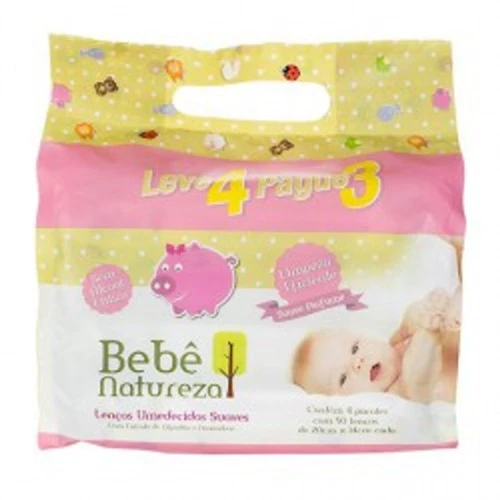 LENÇOS UMEDECIDOS BEBÊ NATUREZA ROSA 4 UNIDADES