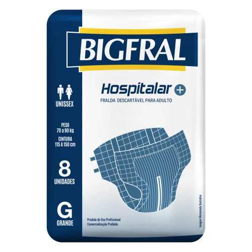 FRALDA DESCARTÁVEL ADULTO BIGFRAL HOSPITALAR G PACOTE 8 UNIDADES