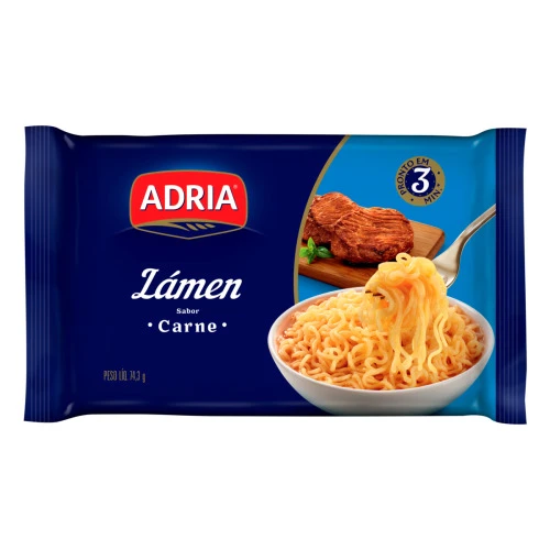 MACARRÃO INSTANTÂNEO LÁMEN CARNE ADRIA PACOTE 74,3G