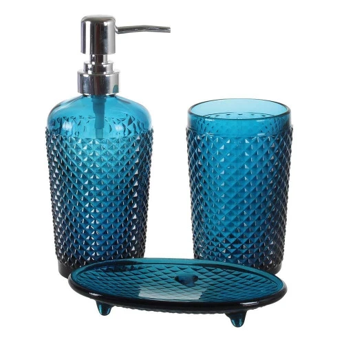 KIT PARA BANHEIRO DE VIDRO BICO DE JACA - AZUL